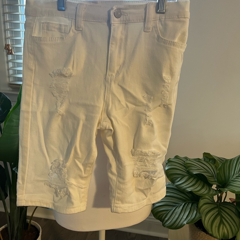 Boy White Distressed Shorts w/ button down shirt (set)